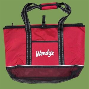 Wendy's Insulated Red Tote Bag Large Mesh Bottom‎ Promo Logo Beach Gym Travel